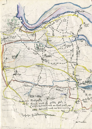 Map of Llangwm Pembrokeshire area showing the footpaths and bridle ways